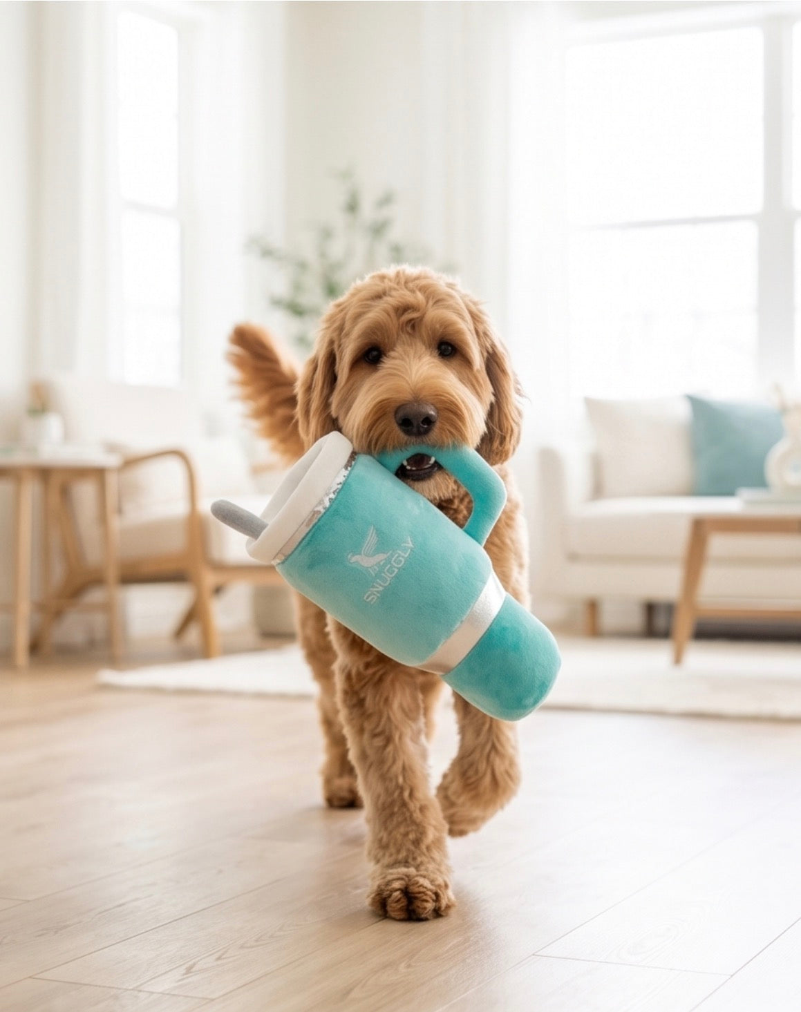 Snuggly Cup - Teal | Squeaky Plush Dog Toy with Crinkle & Mesh Lining - Bellhaven & Co.