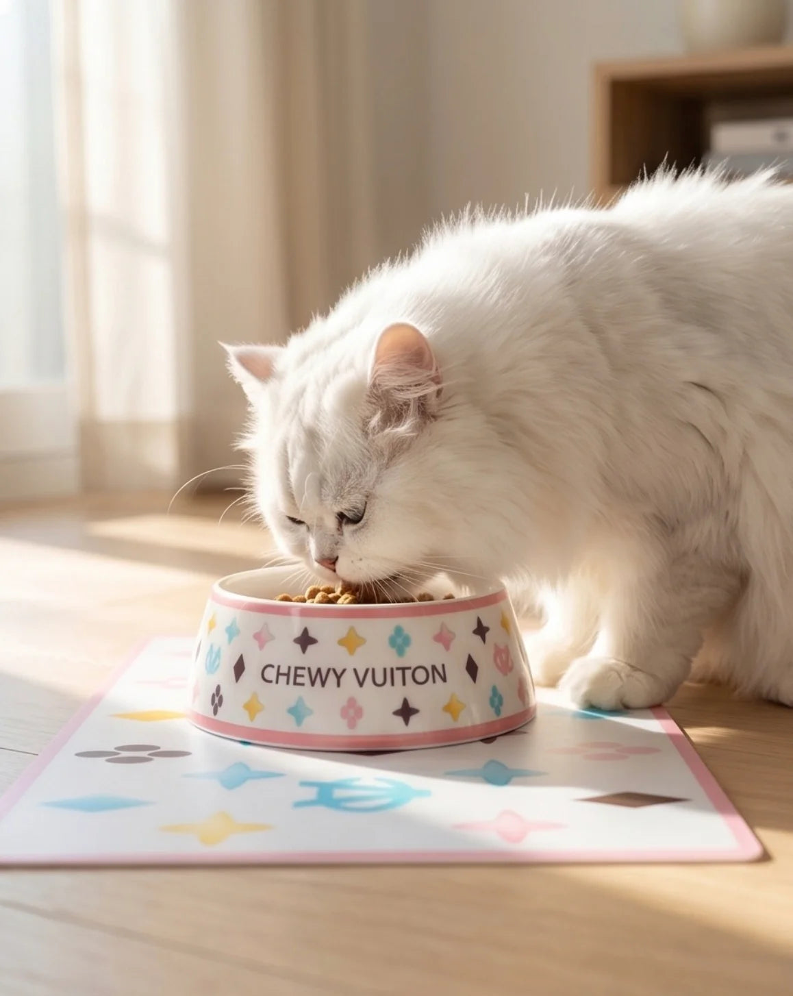 White Chewy Vuiton Bowls & Mat Bundle - Bellhaven & Co.