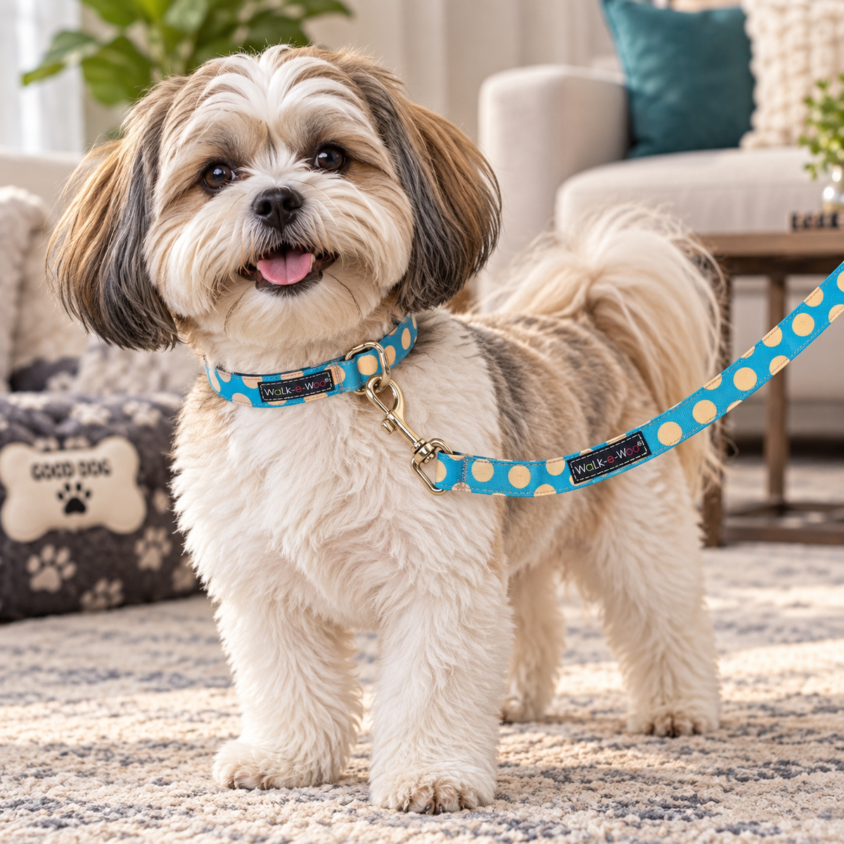 Polka Dot Turqouise or Red with Tan Dot Dog Leash