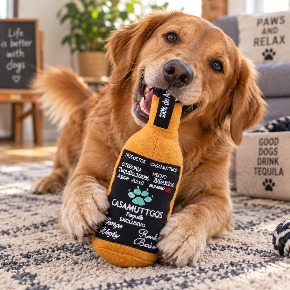 Casamuttgos Tequila Plushie Bottle Squeaker Dog Toy