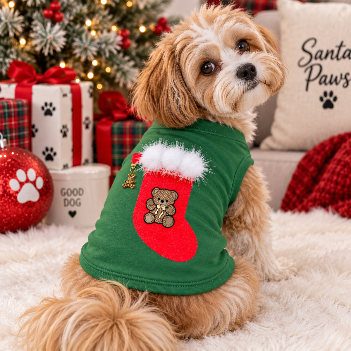 Chewy Vuitton Stocking Bear Mink PomPoms Dog Shirt