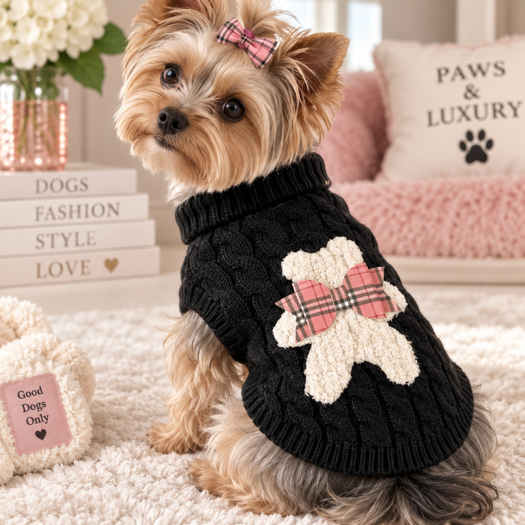 Chenille Bear Knit Turtleneck Dog Sweater