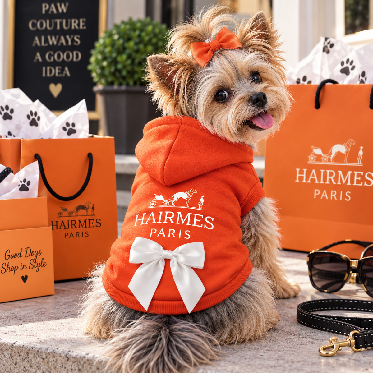 My Everyday Hairmes Dog Hoodie with Bow - XS - XLarge