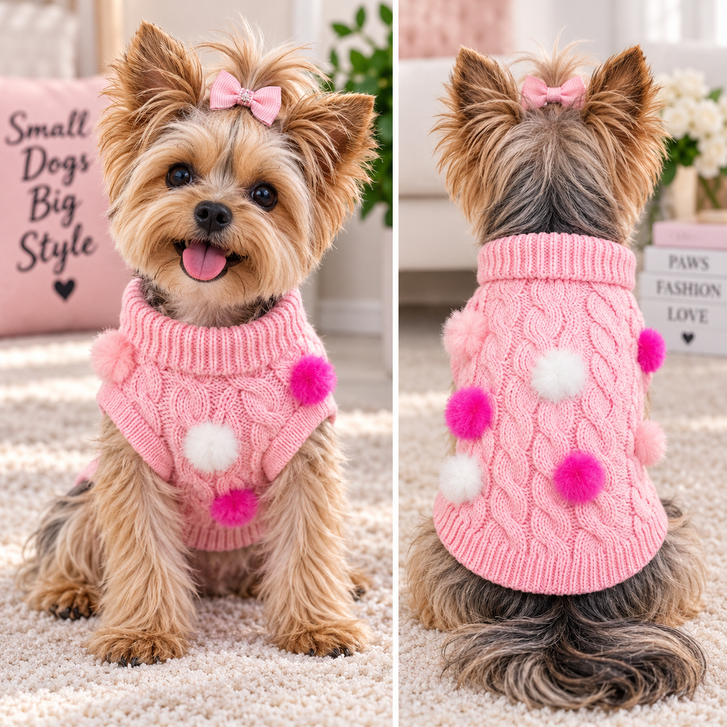 Bark Fifth Avenue Mink Pom Knit Dog Sweater XS-XL