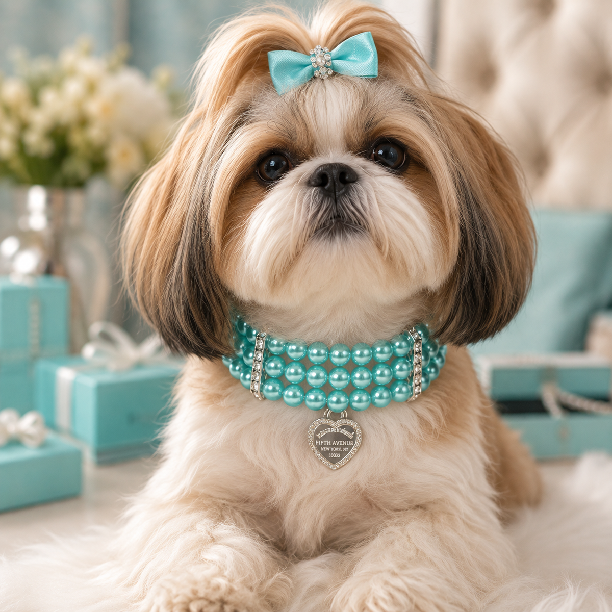 Bark Fifth Avenue Three-Row Pearl Sniffany Dog Necklace in 8"-14" - Bellhaven & Co.